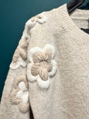 Maglia ricamo fiori crema