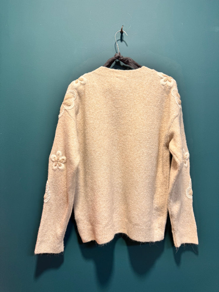 Maglia ricamo fiori crema