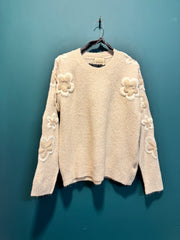 Maglia ricamo fiori crema