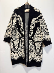 Cardigan maglia nero bouclé panna
