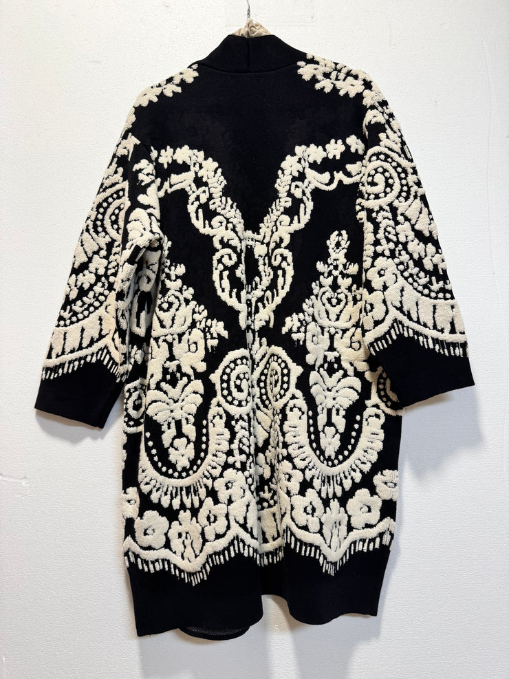 Cardigan maglia nero bouclé panna