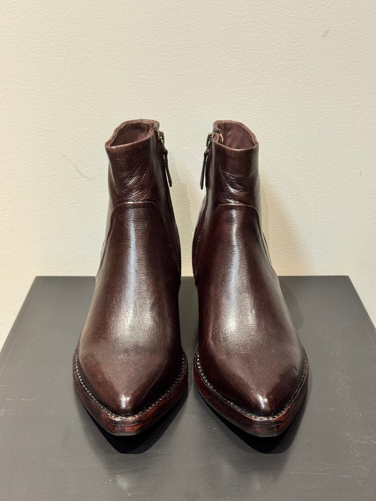 Tronchetto Texano pelle tamponato dark brown