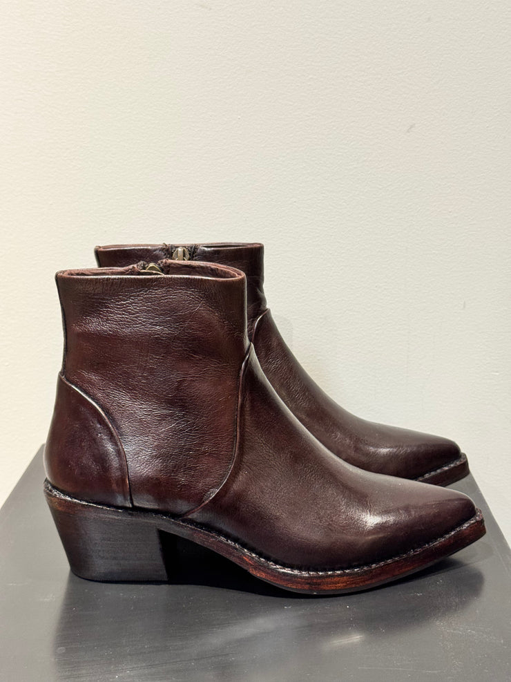 Tronchetto Texano pelle tamponato dark brown