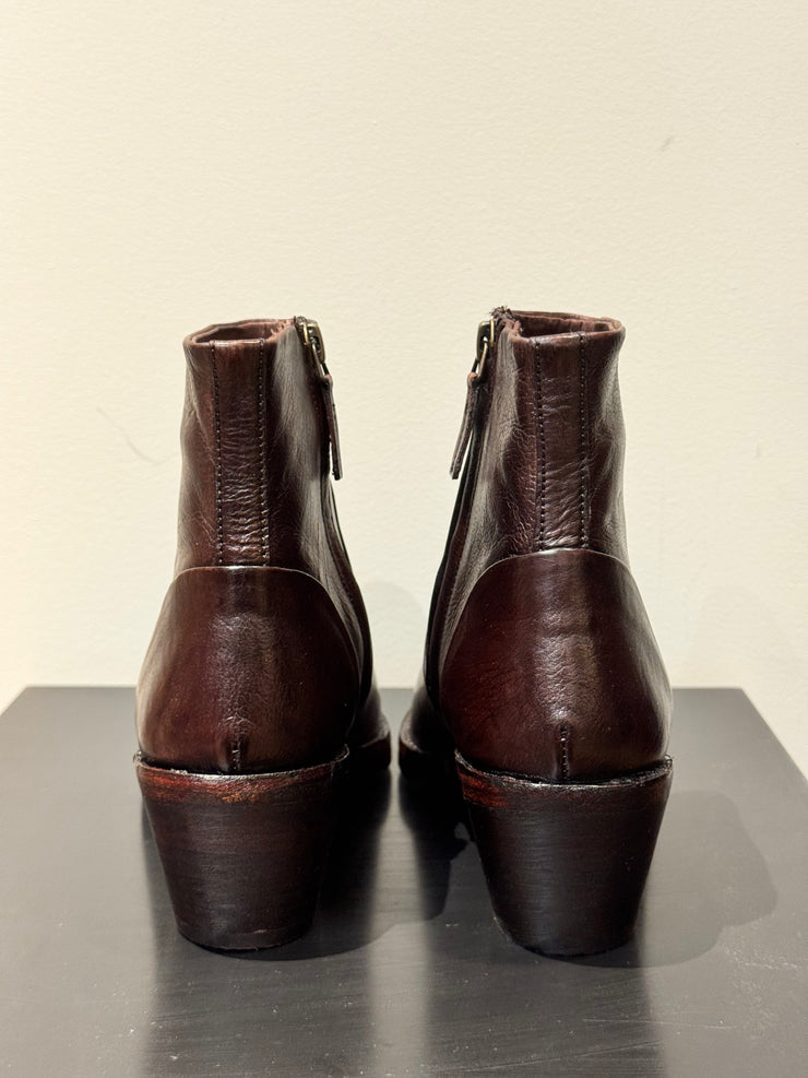 Tronchetto Texano pelle tamponato dark brown