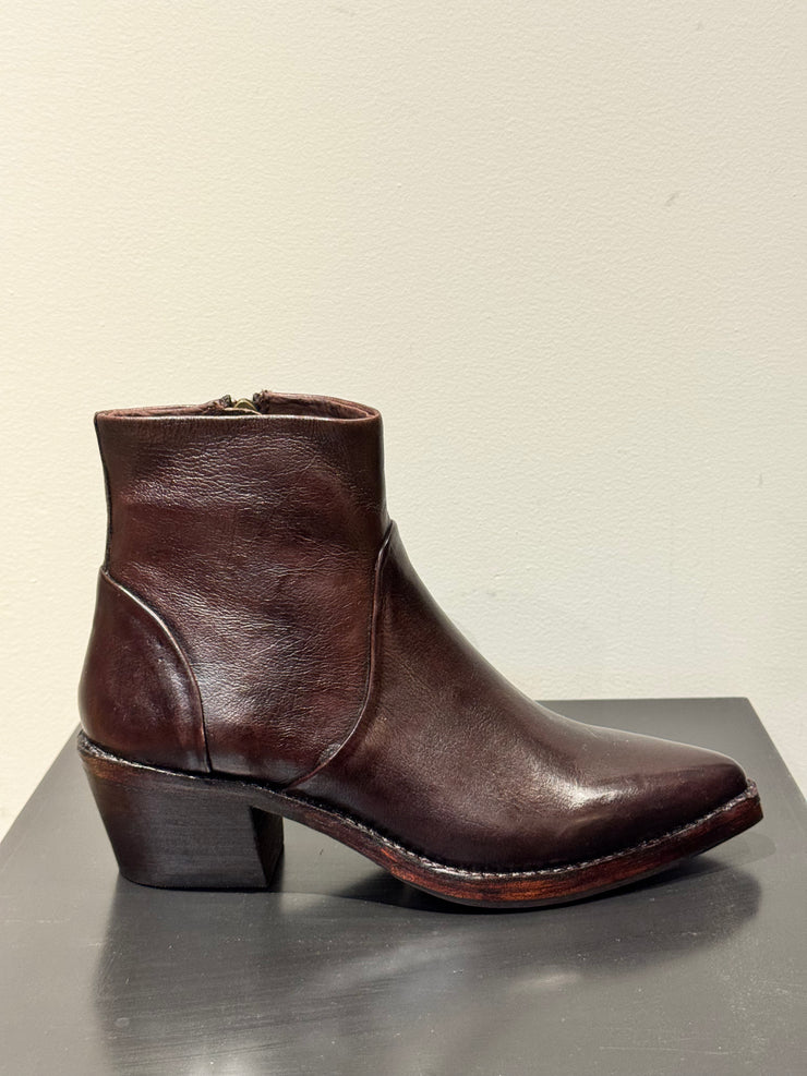 Tronchetto Texano pelle tamponato dark brown