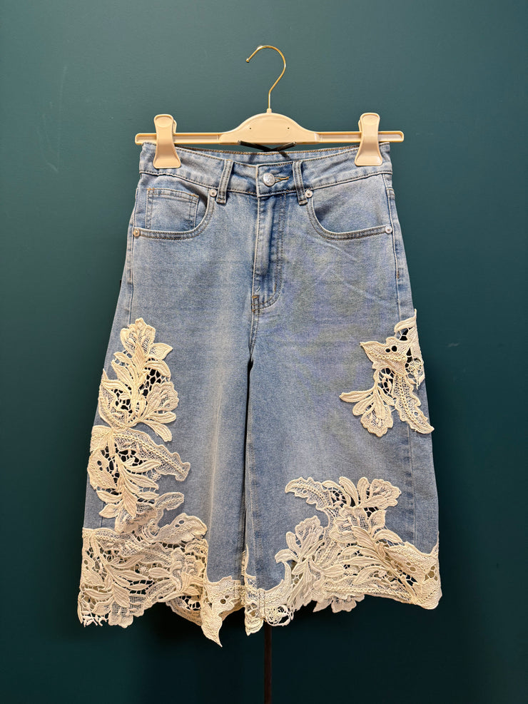 Shorts denim con pizzo