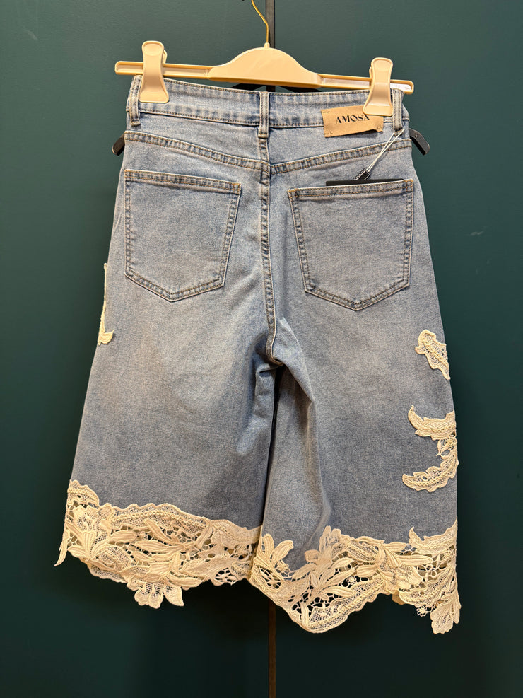 Shorts denim con pizzo