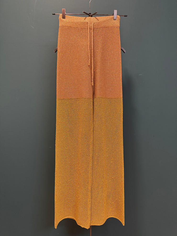 Pantalone maglia lurex oro e rosa