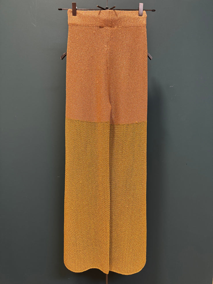 Pantalone maglia lurex oro e rosa