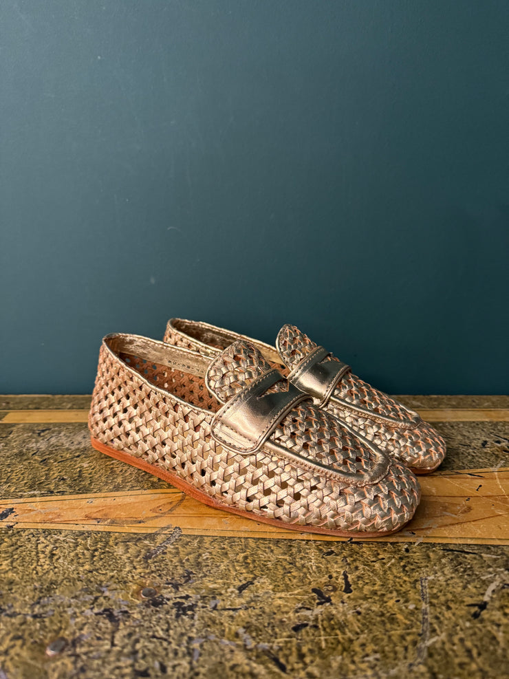 Mocassino pelle intrecciata oro