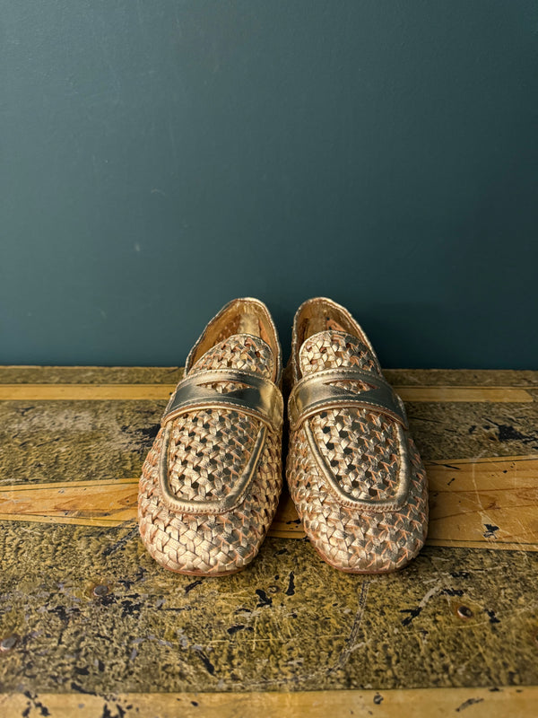 Mocassino pelle intrecciata oro