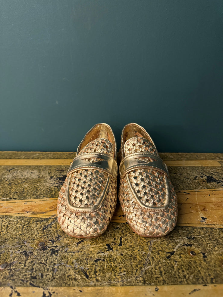 Mocassino pelle intrecciata oro