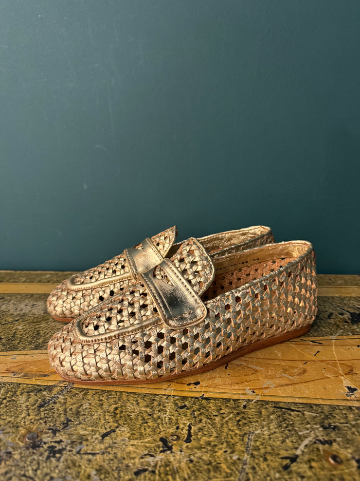 Mocassino pelle intrecciata oro