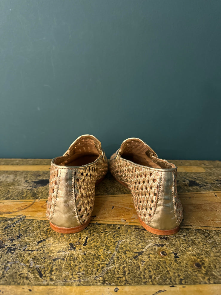 Mocassino pelle intrecciata oro