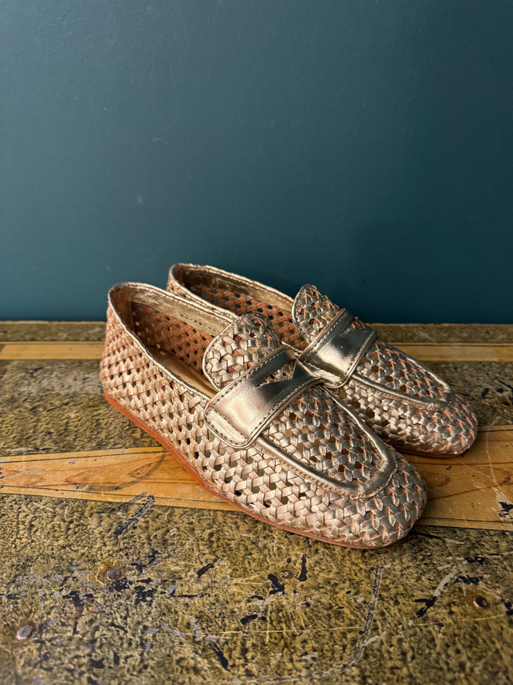 Mocassino pelle intrecciata oro