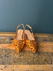 Sandalo Chanel pelle laminata intreccio arancio