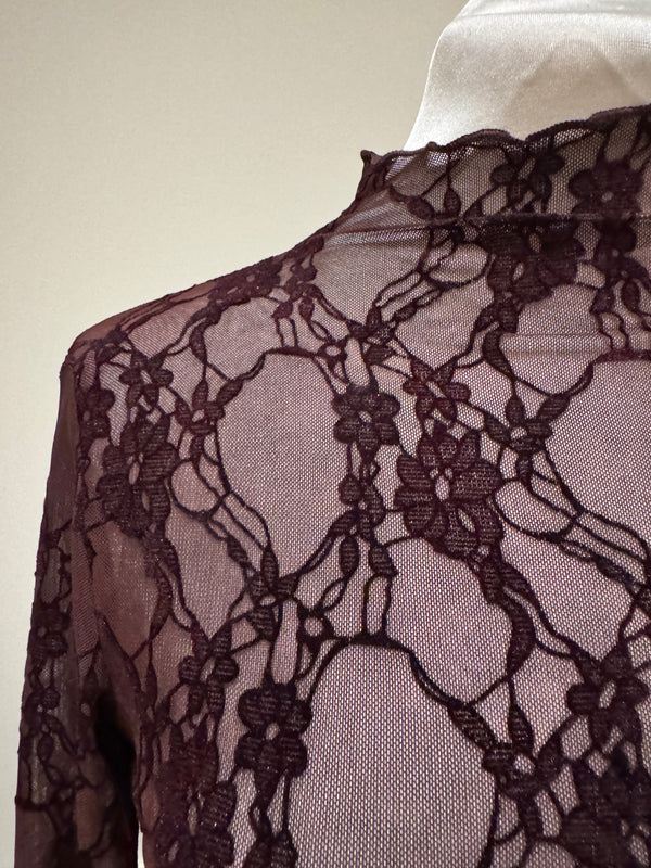 Maglia in pizzo floreale melanzana