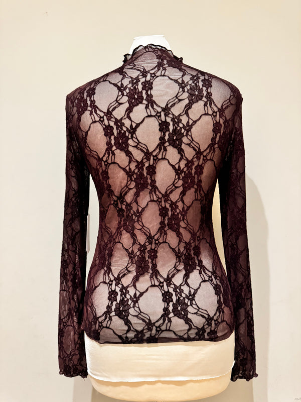 Maglia in pizzo floreale melanzana