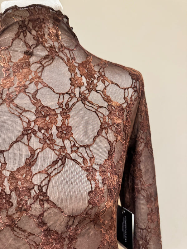 Maglia in pizzo floreale marrone