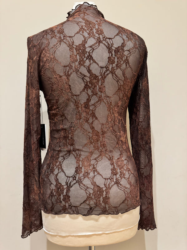Maglia in pizzo floreale marrone