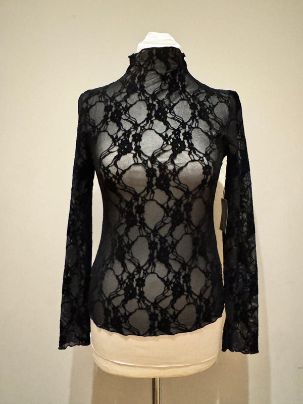 Maglia in pizzo floreale nera