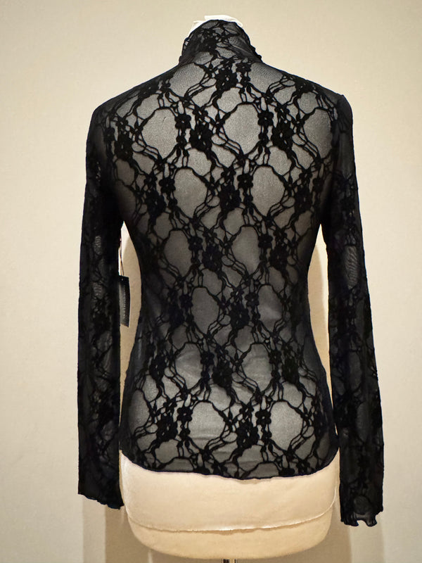 Maglia in pizzo floreale nera