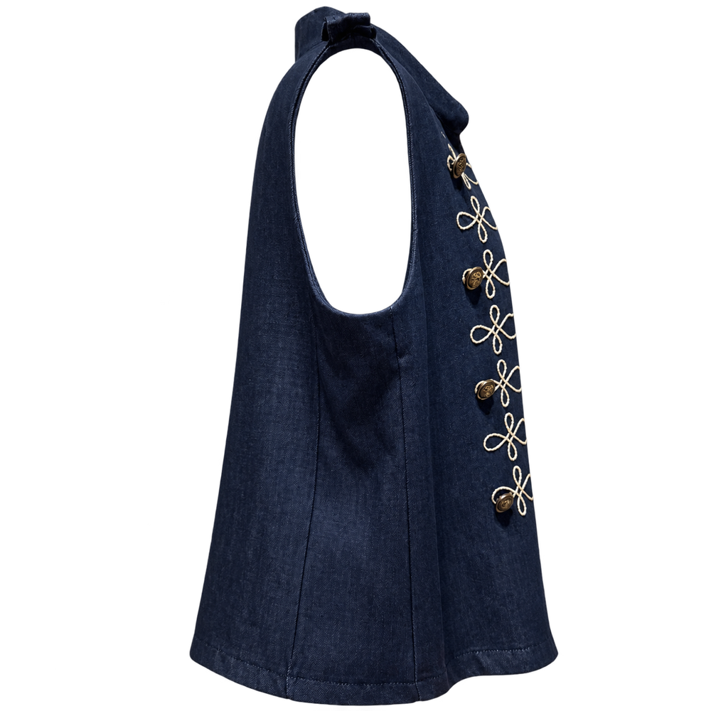 Gilet effetto denim con alamari