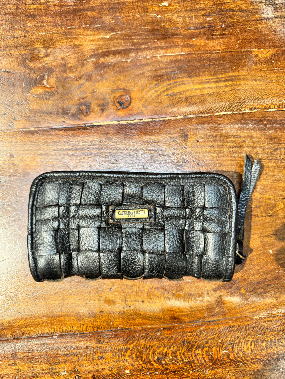 Portafoglio classico pelle nero intrecciata Caterina Lucchi
