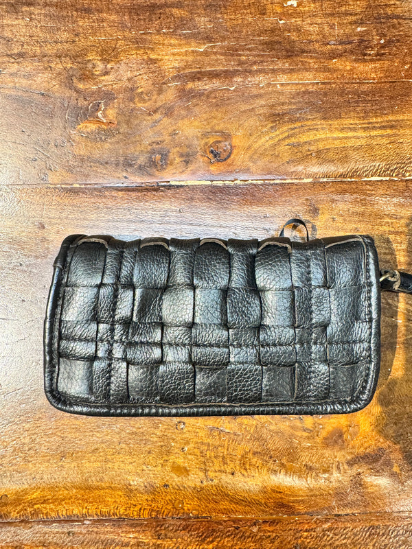 Portafoglio classico pelle nero intrecciata Caterina Lucchi
