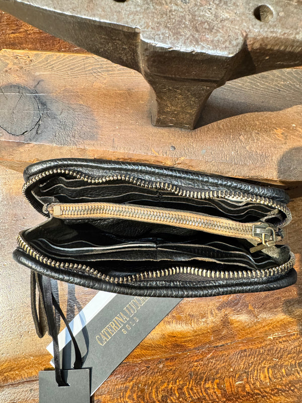 Portafoglio classico pelle nero intrecciata Caterina Lucchi