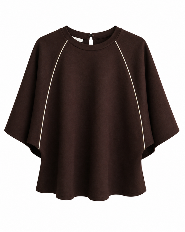 Maglia tuta in scuba marrone  con profili a contrasto