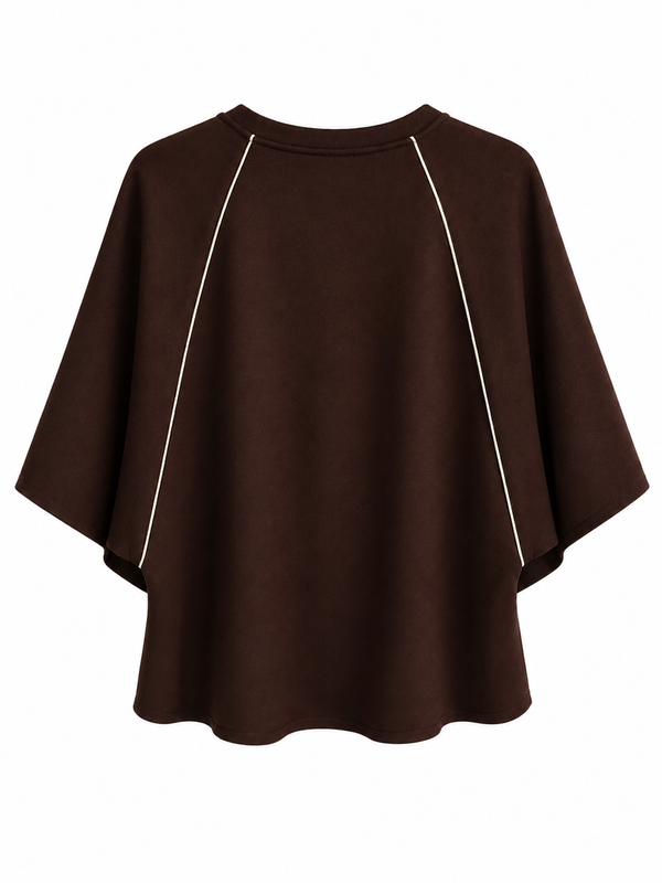 Maglia tuta in scuba marrone  con profili a contrasto