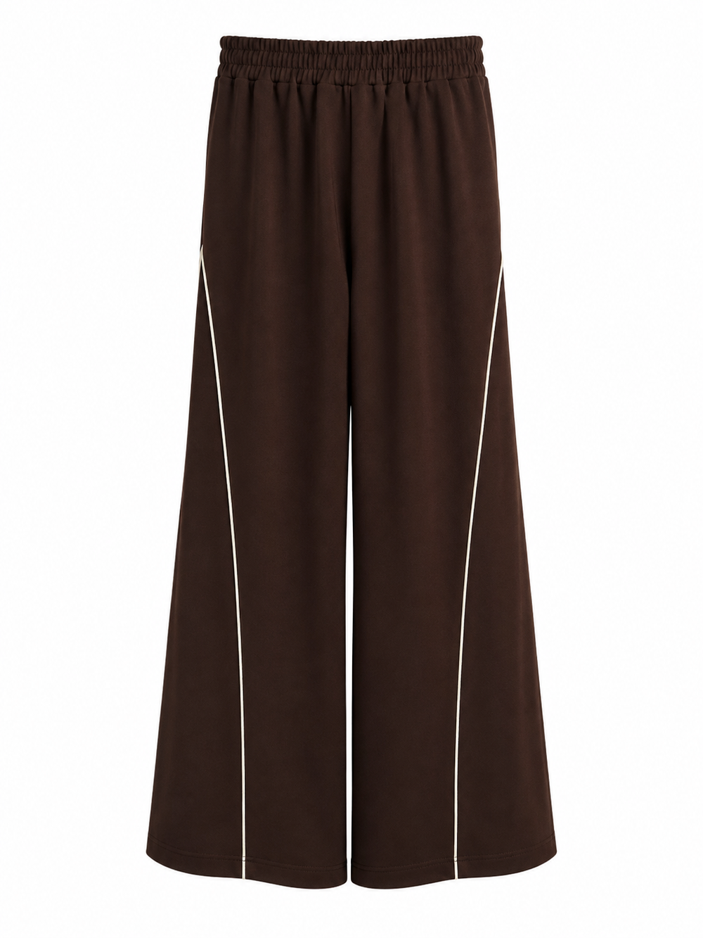 Pantalone tuta palazzo in scuba marrone con profili a contrasto