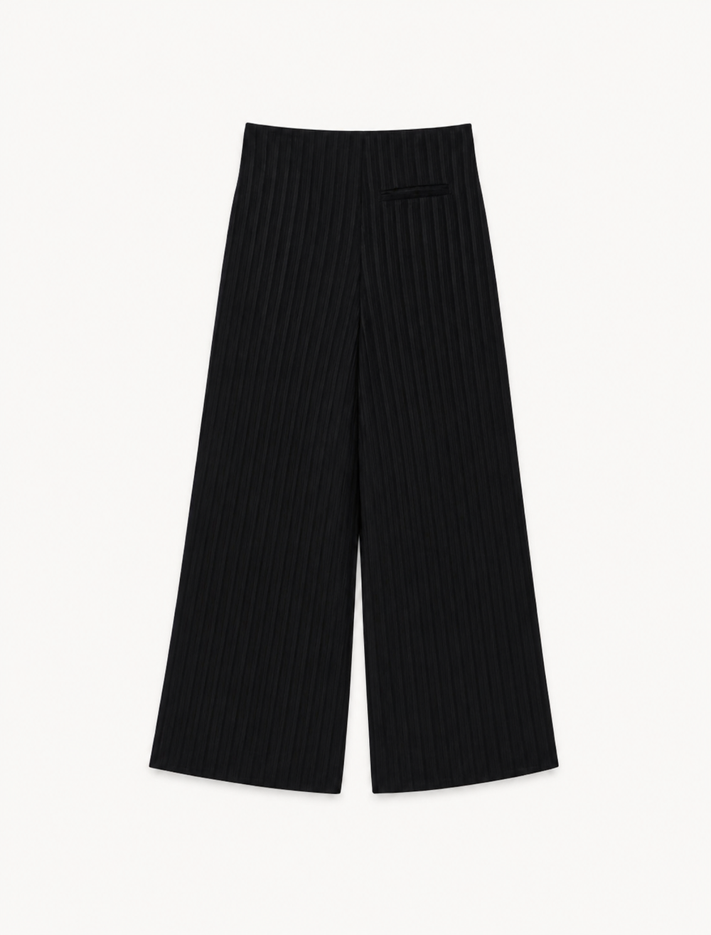 Pantalone palazzo nero a righe tono su tono