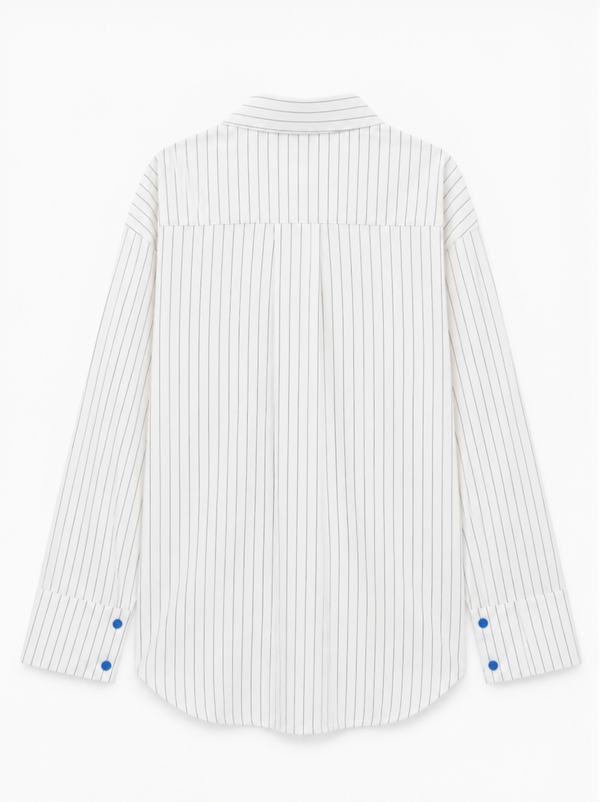Camicia gessata con taschino riga blu over