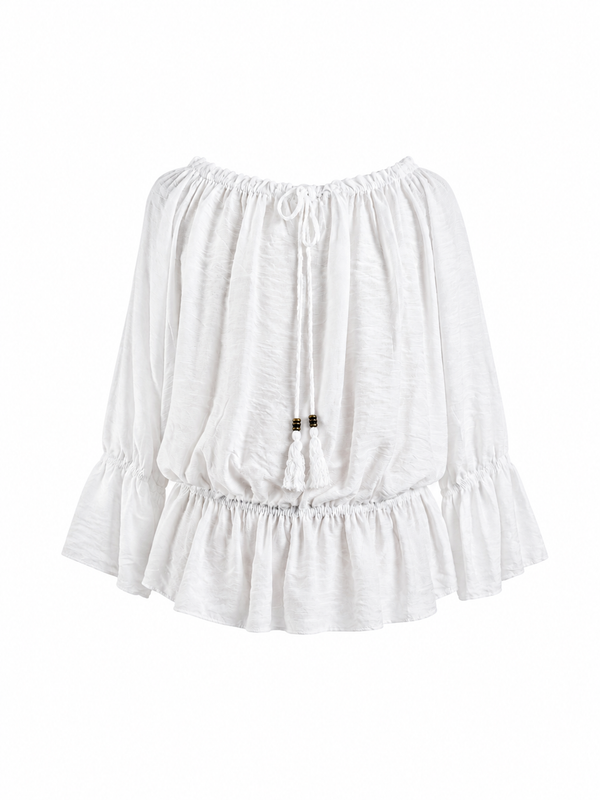 Blusa bianca collo arricciato