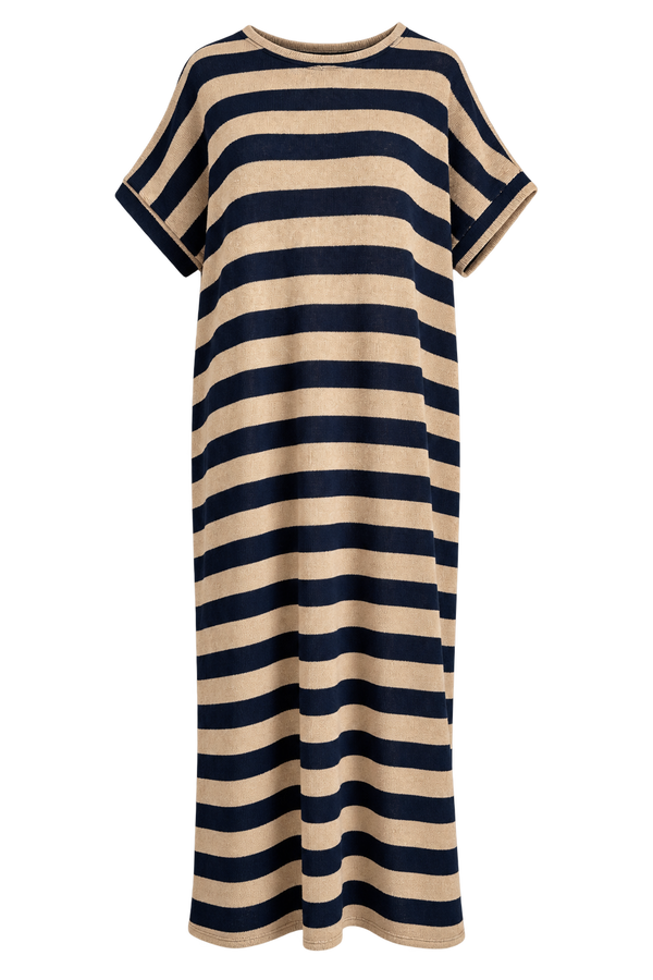 Abito righe blu navy beige