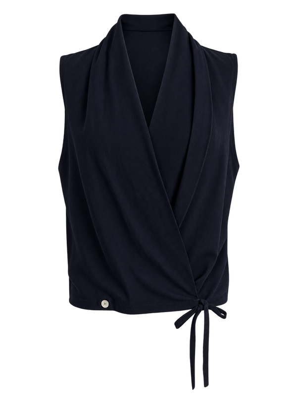 Top incrocio lino e viscosa blu