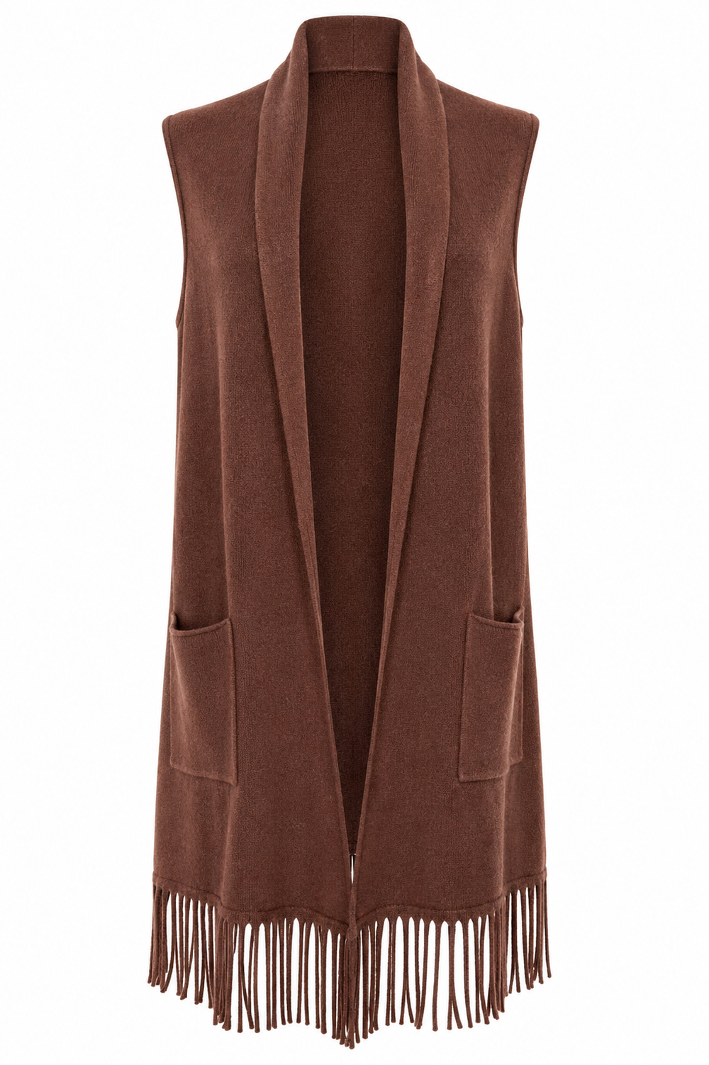 Gilet lungo con frange marrone