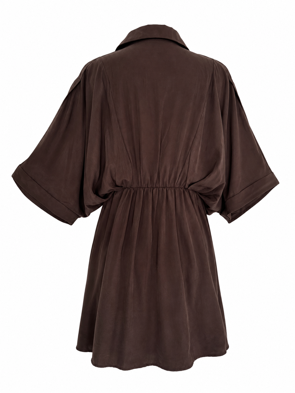 Abito corto marrone con manica kimono