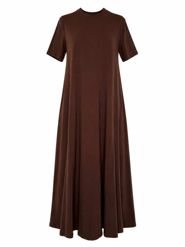 Abito t-shirt lungo in cotone marrone