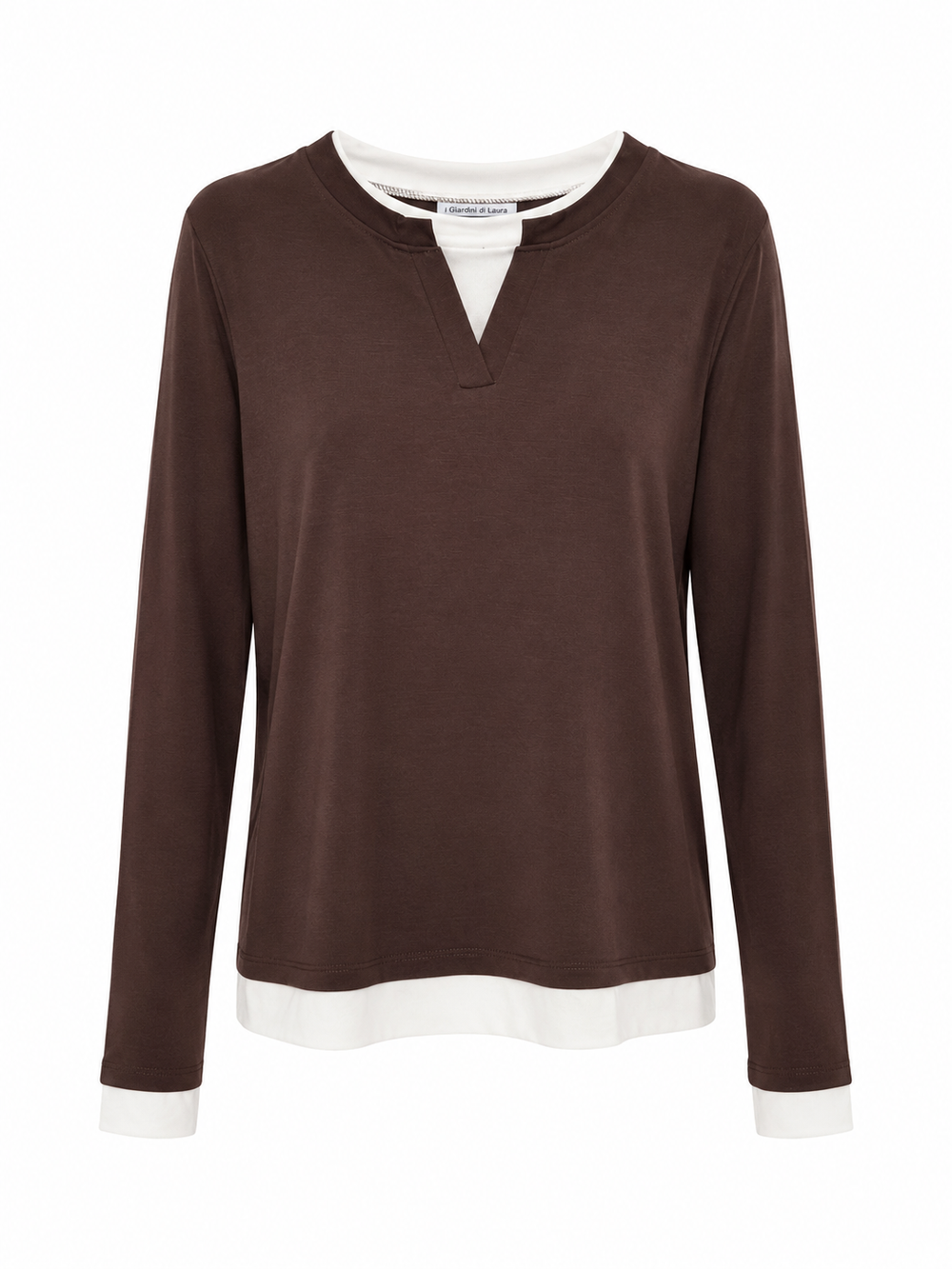 Maglia t-shirt effetto doppiato marrone