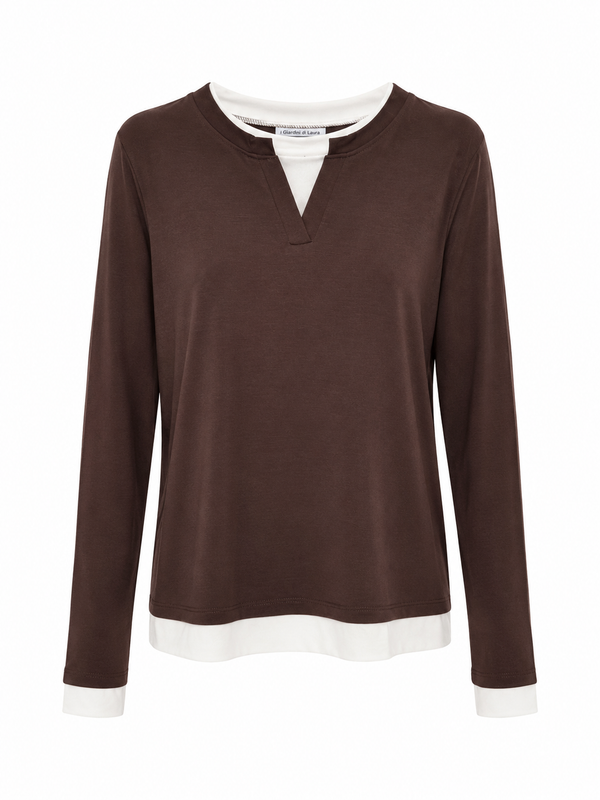 Maglia t-shirt effetto doppiato marrone