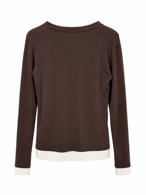 Maglia t-shirt effetto doppiato marrone