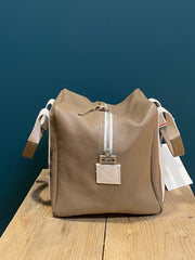 Borsa “lady 24” pelle martellata taupe