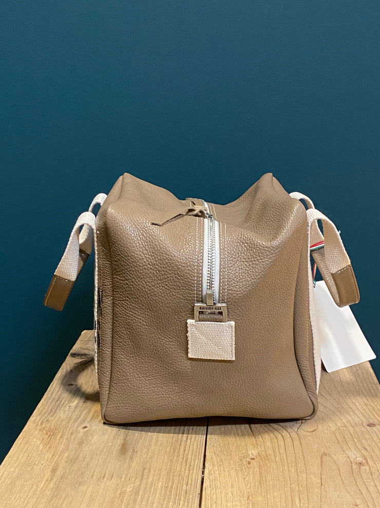 Borsa “lady 24” pelle martellata taupe
